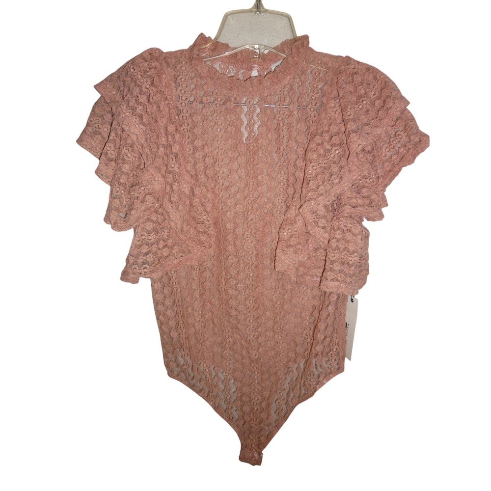 Haute‎ Monde Lace Ruffle Mock Neck Bodysuit "Young Contemporary Women" M